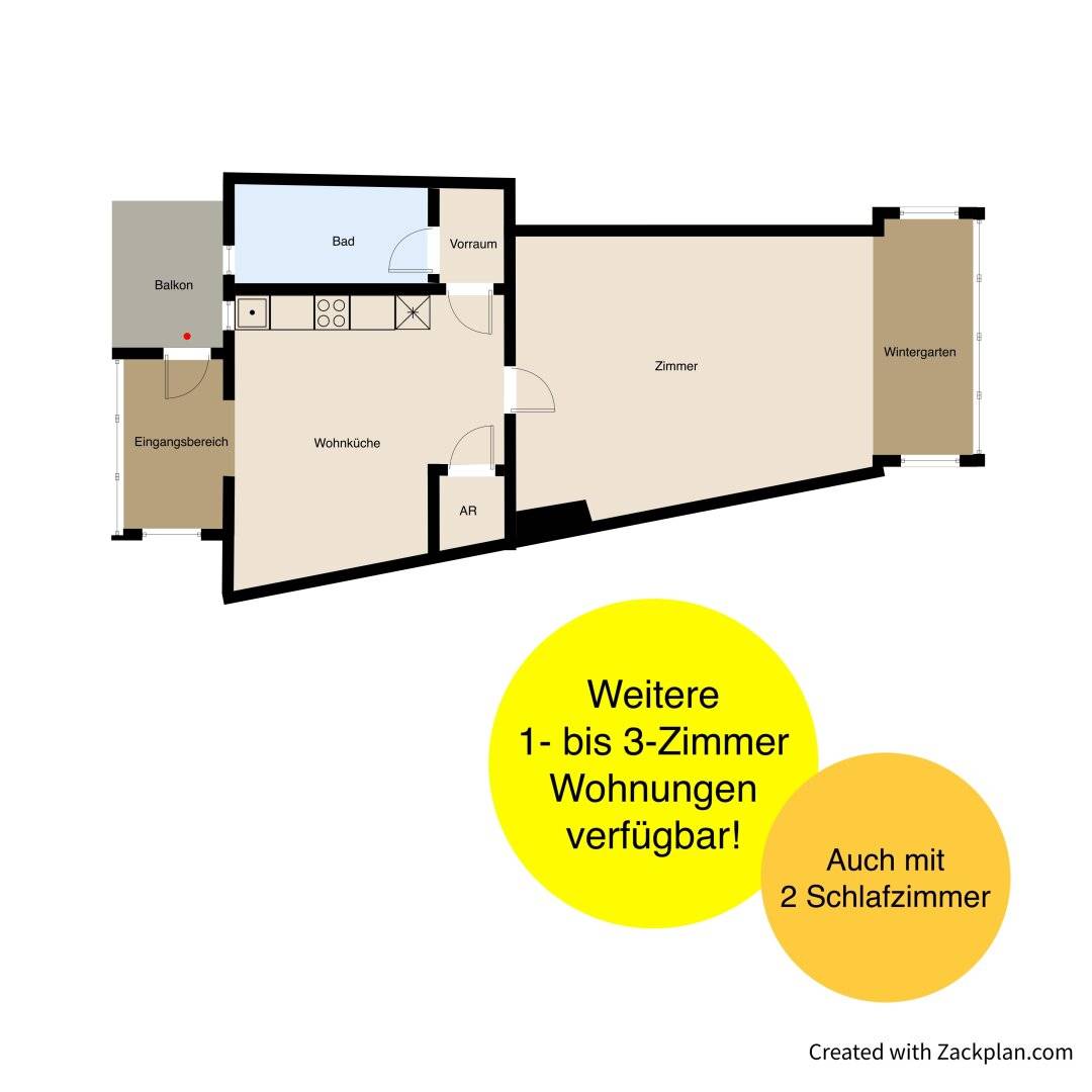 Sonnige 2-Zimmer mit Wintergarten und Balkon