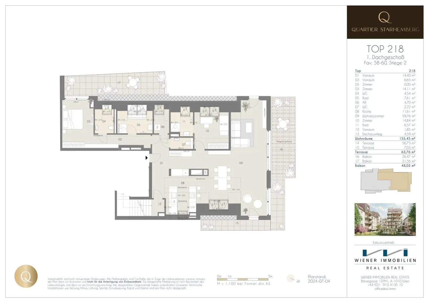 Dachgeschosswohnung with courtyard and generous layout