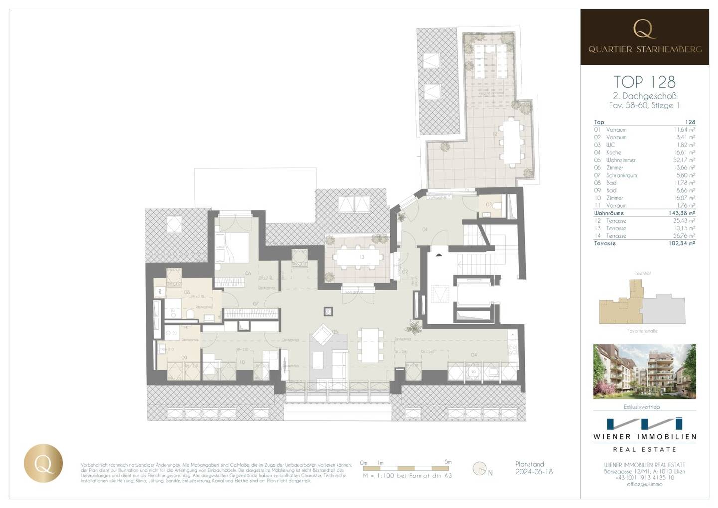 Dachgeschosswohnung mit drei Terrassen Stadtblick