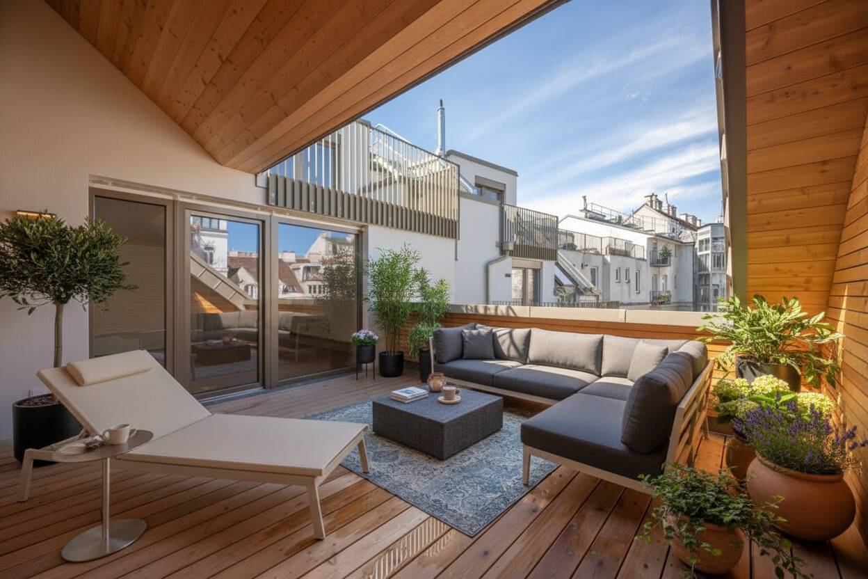Penthouse with courtyard terrace and park view