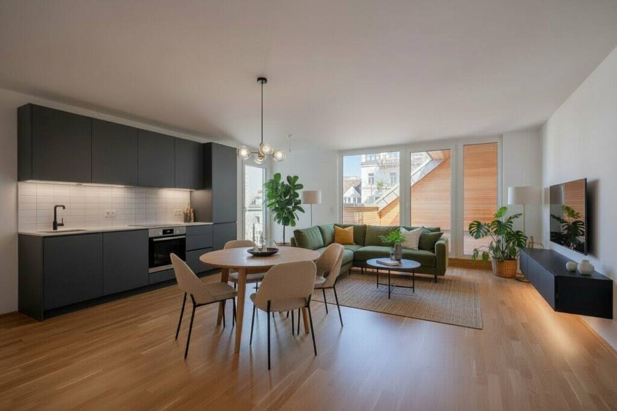 Penthouse with courtyard terrace and park view