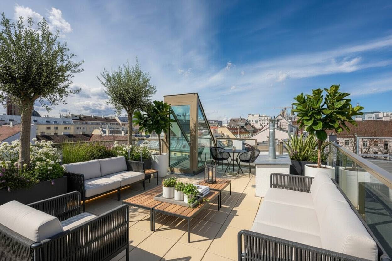 Penthouse 360 degree roof terrace with Vienna views