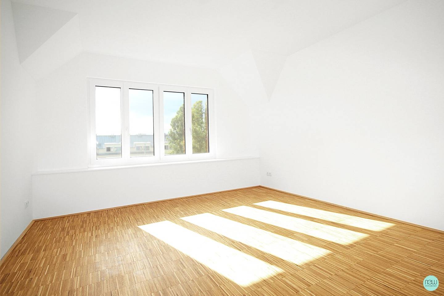 First occupancy attic conversion, urban, modern, in a green setting