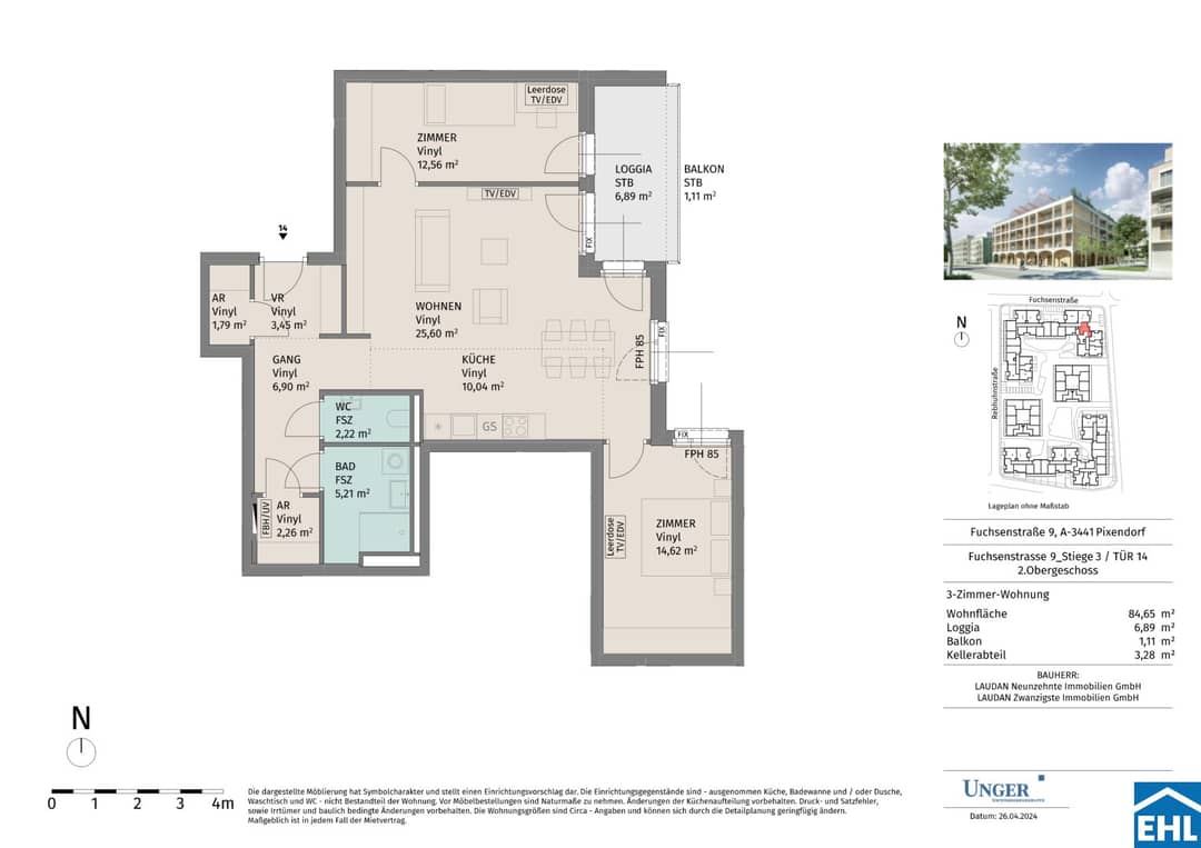 New build apartment with balcony in Tullnerfeld