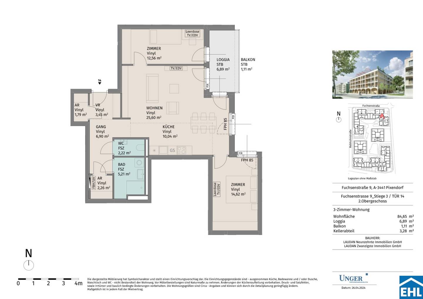New build apartment with balcony in Tullnerfeld