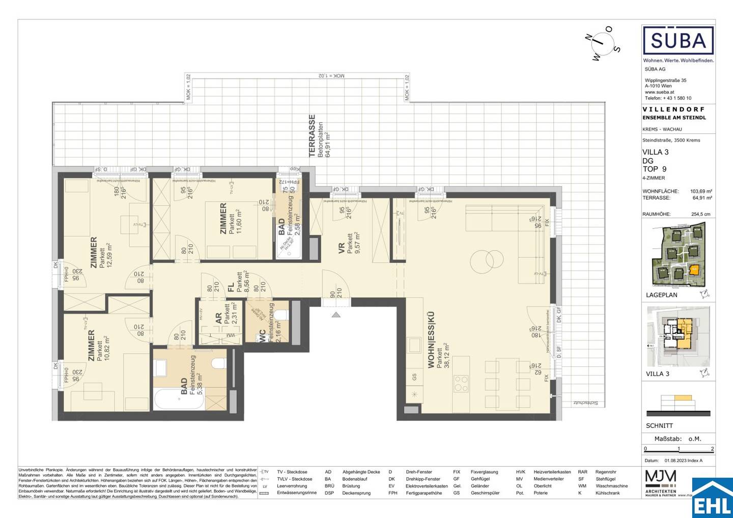 Top floor apartment new build Danube view terrace