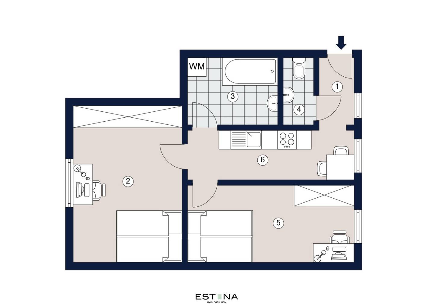 Exclusive 2-room apartment in modern design, bright and stylish living
