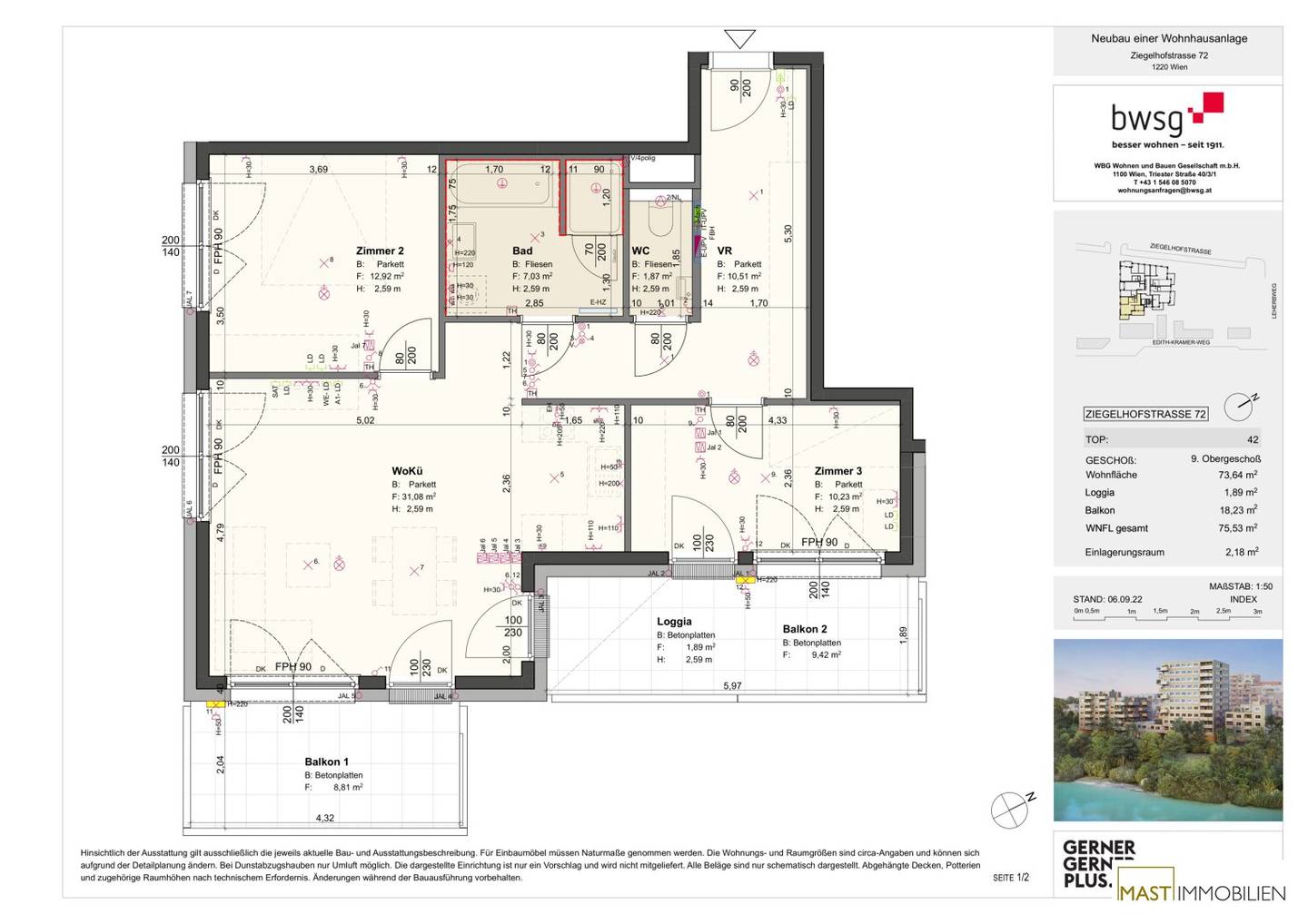 Wohnung Neubau nahe Badeteich Balkon