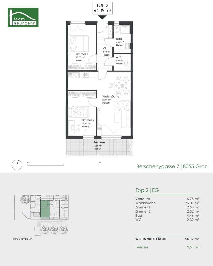 Newly built first occupancy apartment with terrace
