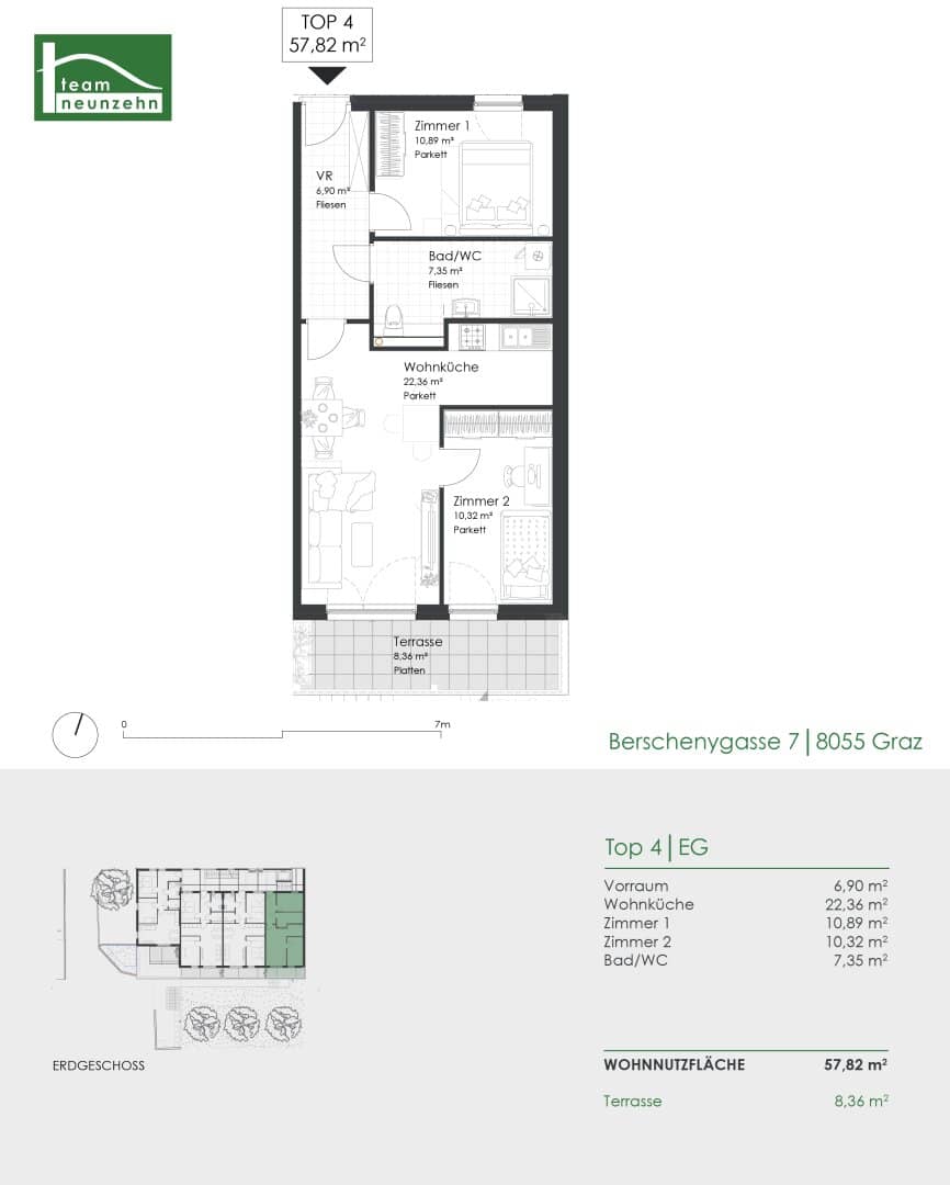 Apartment with quiet courtyard view and terrace
