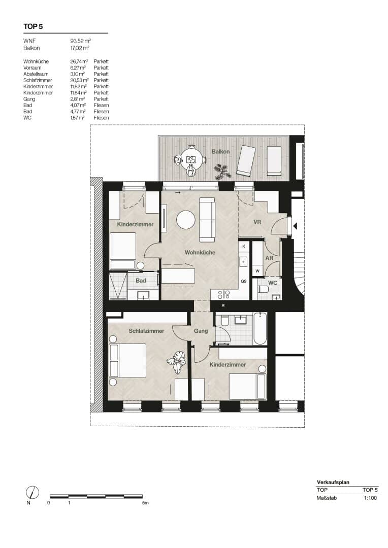Apartment First occupancy with large south facing terrace in a quiet courtyard