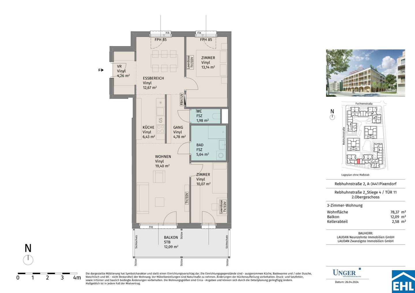 Newly built apartment with balcony in green