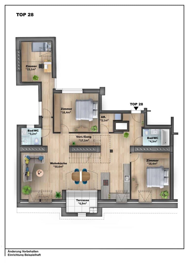 Top floor apartment loft with two roof terraces