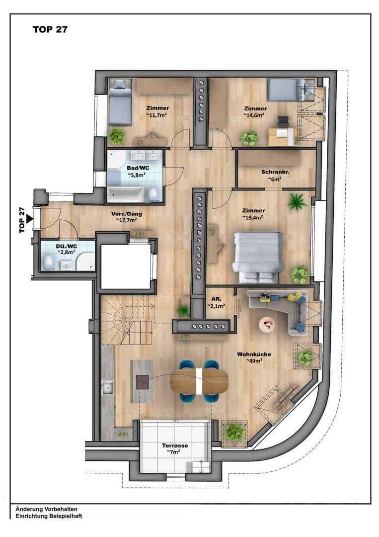 Attic apartment first occupancy with roof terraces