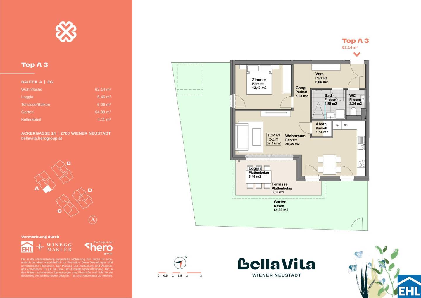 New build apartment with garden and balcony