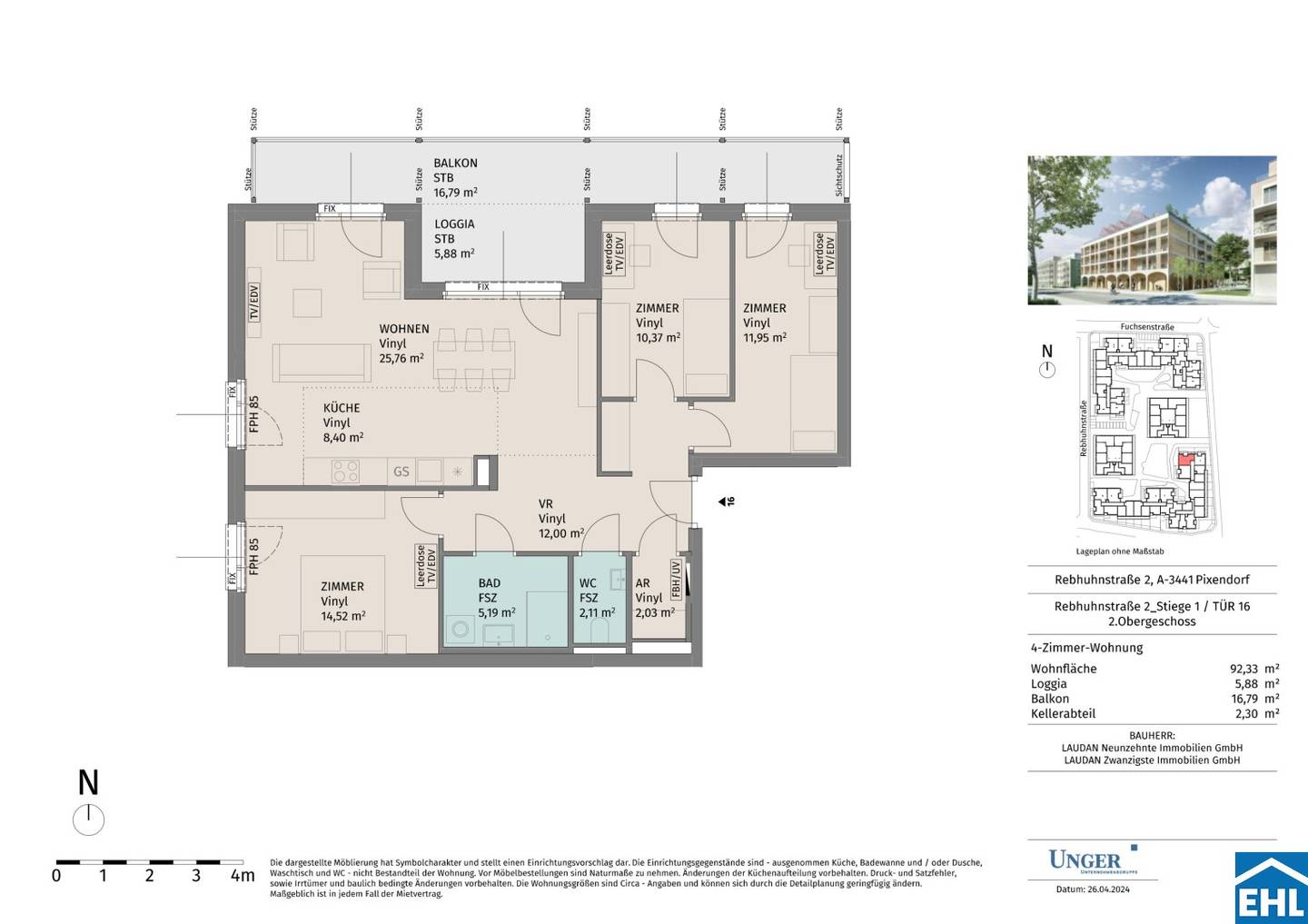 New build apartment in the green Tullnerfeld with balcony