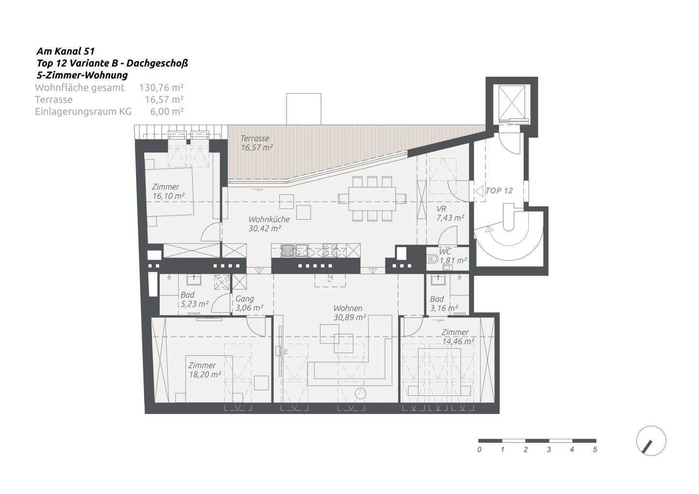 Wohnung im Dachgeschoss mit Terrasse und Lift