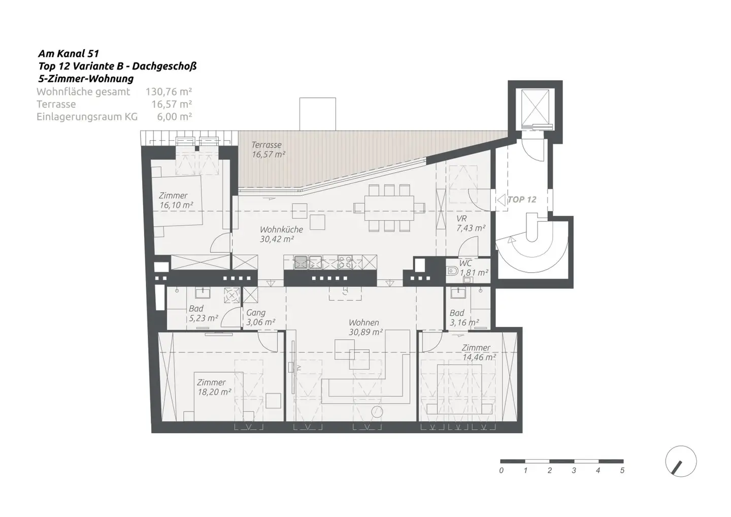 Wohnung im Dachgeschoss mit Terrasse und Lift
