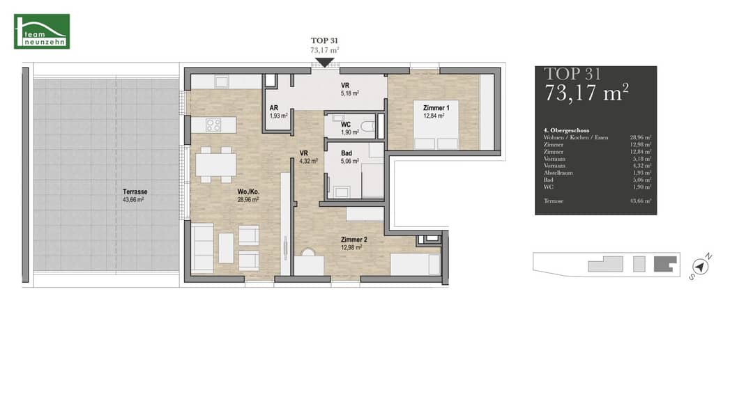 Newly built apartment near the city center with a large terrace