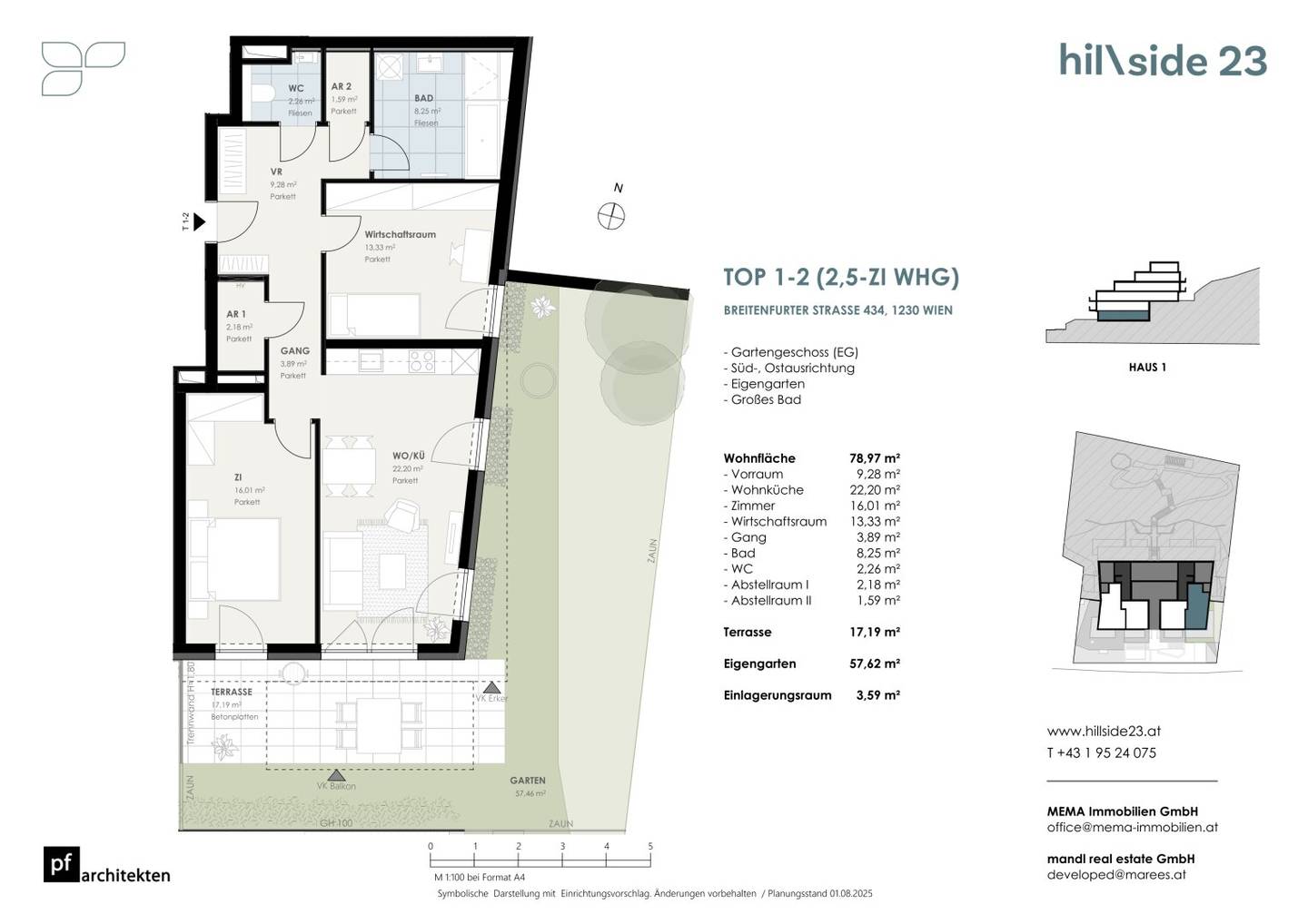 Spacious garden apartment with 2.5 rooms for sale