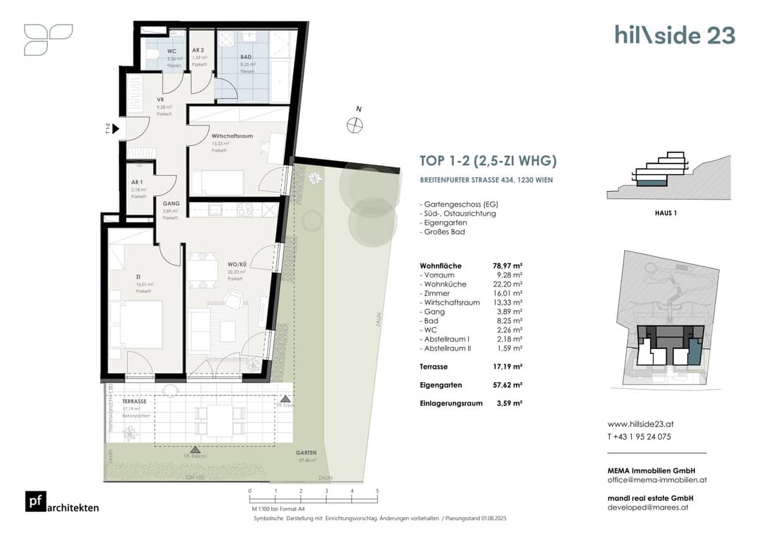 Gartenwohnung in Wien Liesing mit Terrasse, Garten & 2,5 Zimmer