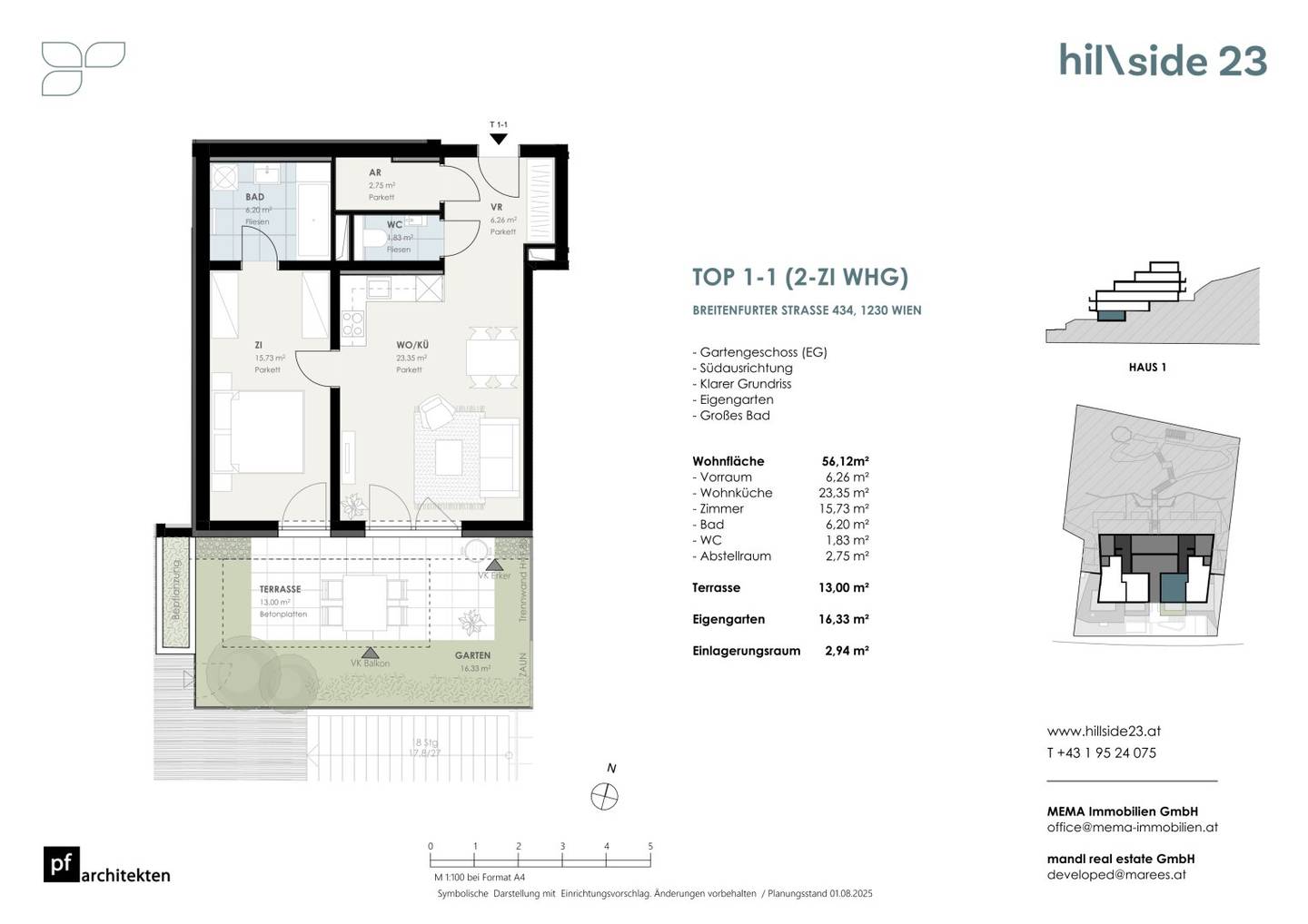 Pretty two room apartment with garden for sale