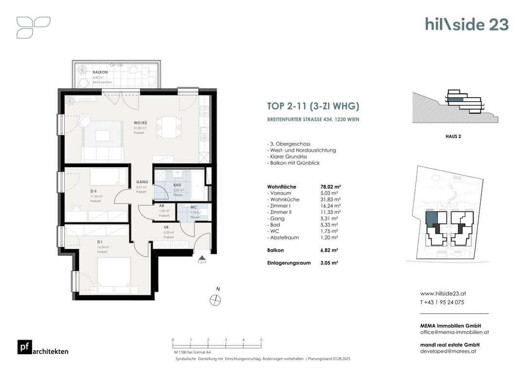 Gut aufgeteilte 3-Zimmer-Dachgeschosswohnung mit Balkon in Liesing, Wien