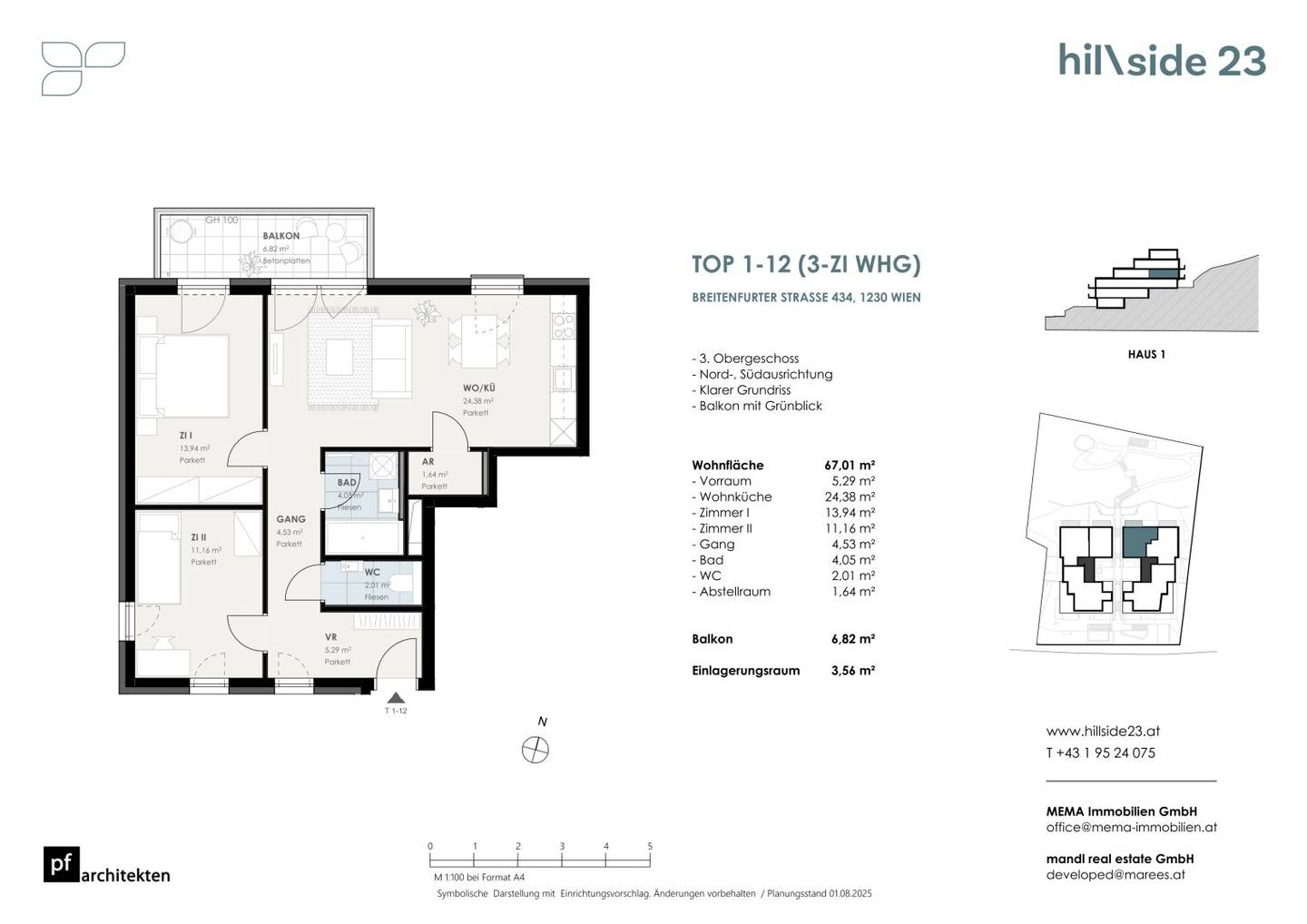 Modern 3-room attic apartment with balcony for sale