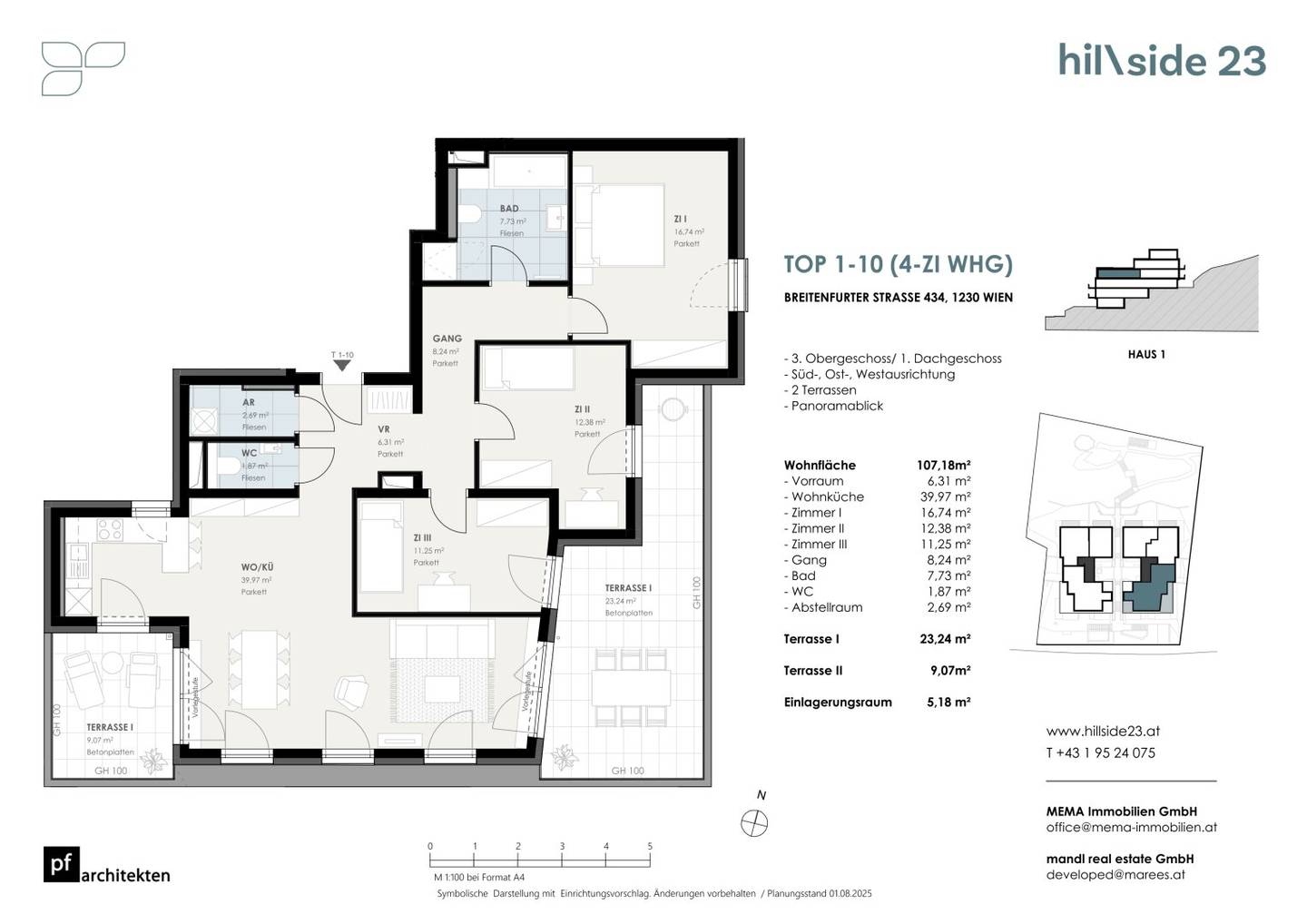 Exceptional 4-room attic apartment with 2 terraces for sale