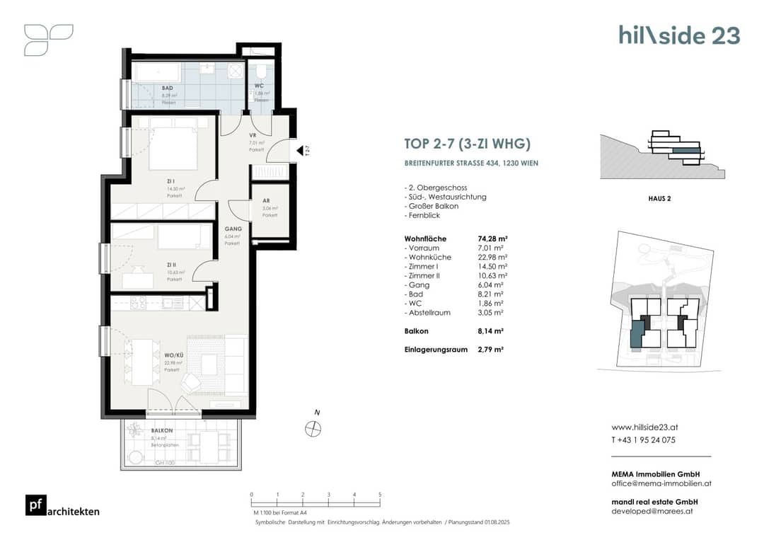 Etagenwohnung in Wien Liesing mit Balkon und 2 Schlafzimmern, zentral