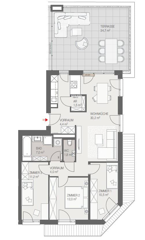 Dachgeschosswohnung Neubau mit großer Dachterrasse