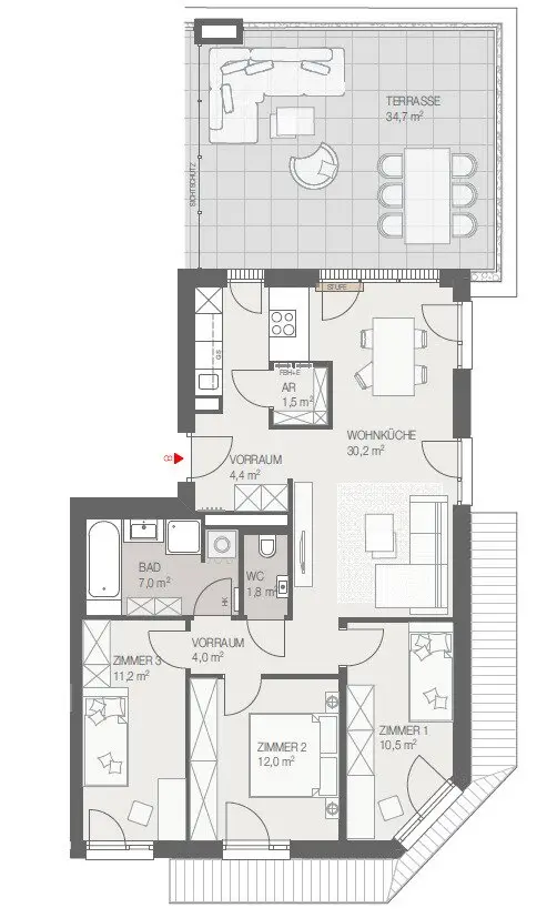 Dachgeschosswohnung Neubau mit großer Dachterrasse