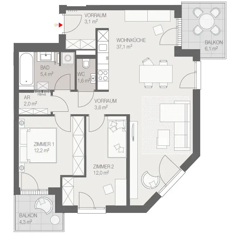 Neubau Wohnung mit zwei Balkonen barrierefrei
