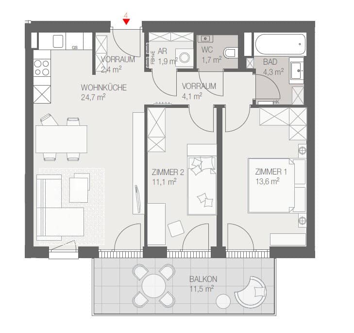 Wohnung Neubau Brunn am Gebirge Balkon