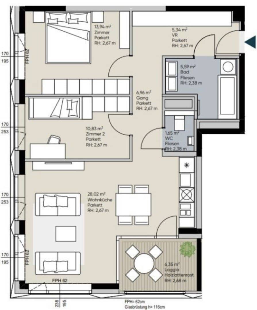 3-Room Apartment with Loggia in Vienna 1220