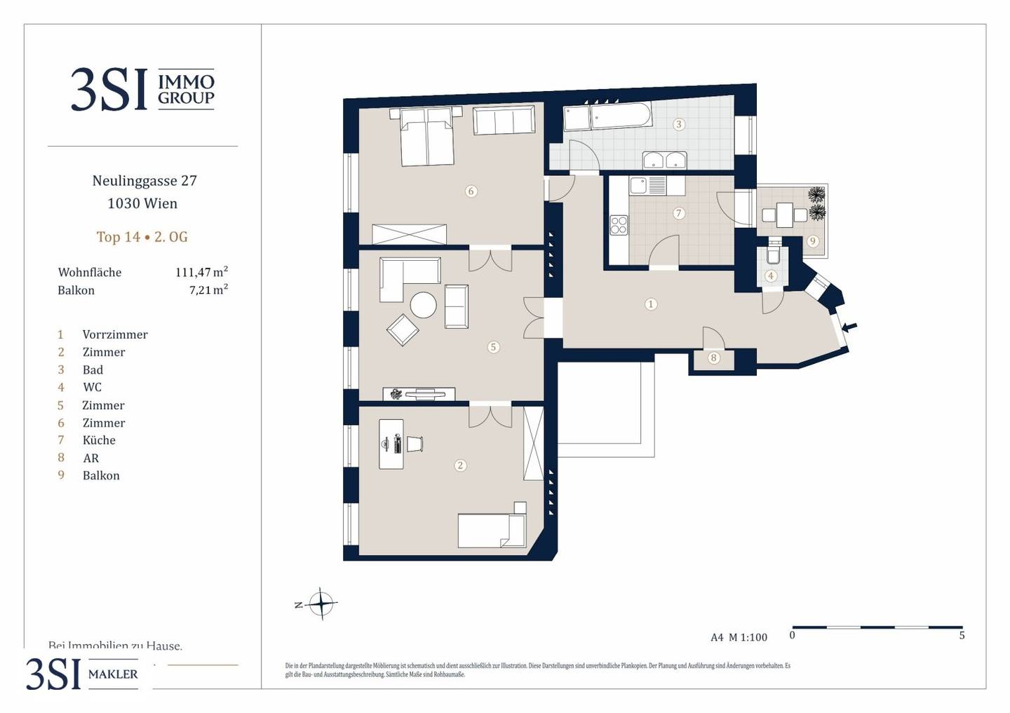 Wohnung im Botschaftsviertel nahe Stadtpark mit Balkon
