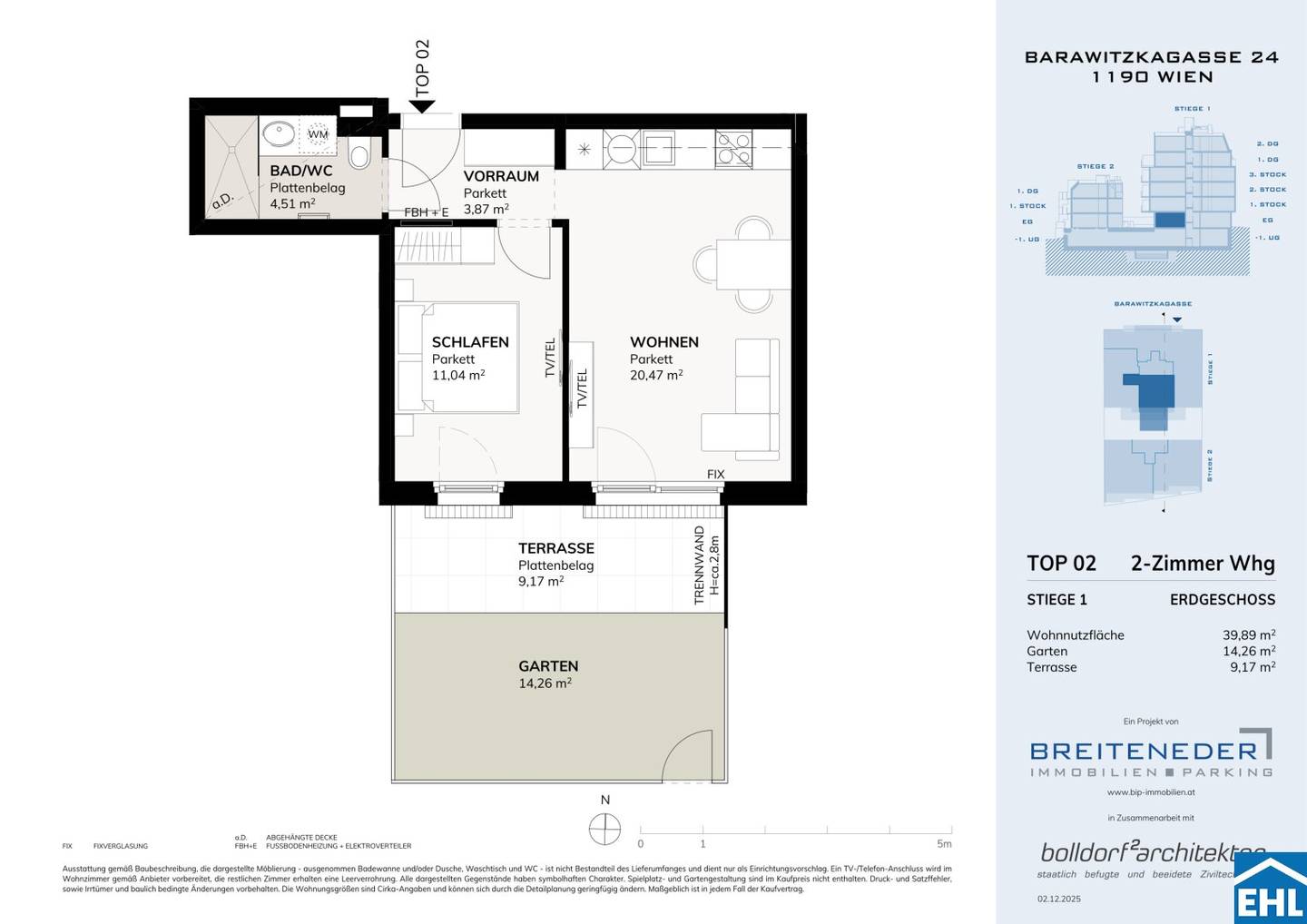 First occupancy apartment with private garden terrace