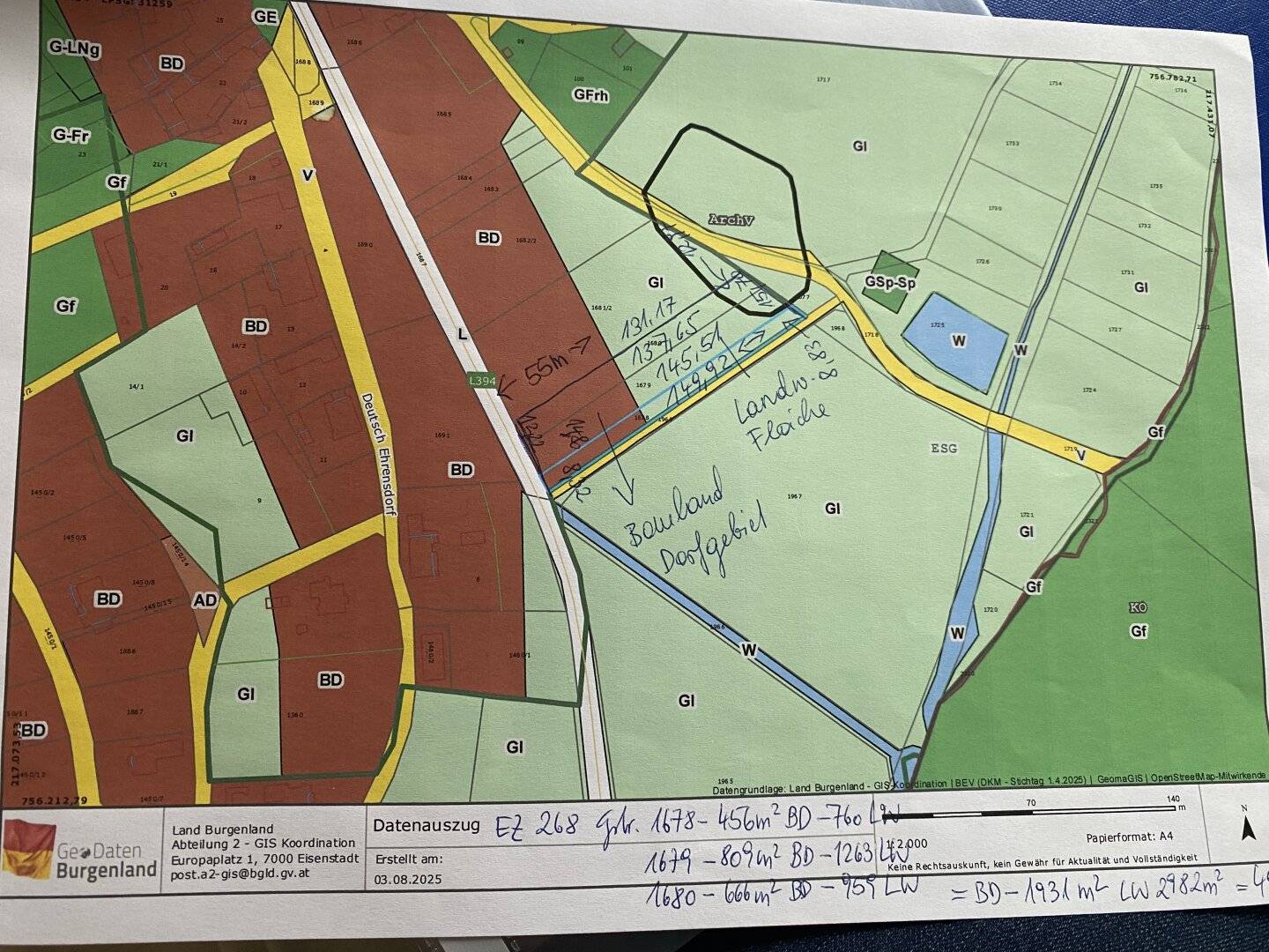 Grundstück Deutsch Ehrensdorf, Burgenland – 4.913 m² Bauland 1.931 m²