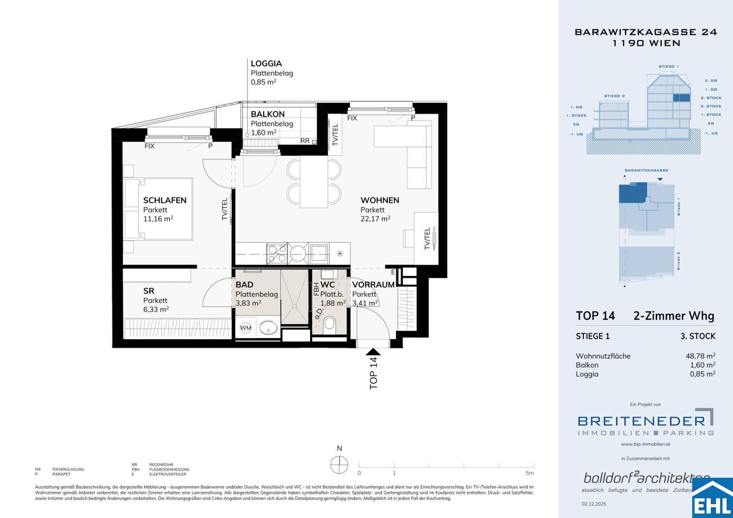 New build apartment with balcony and quiet courtyard