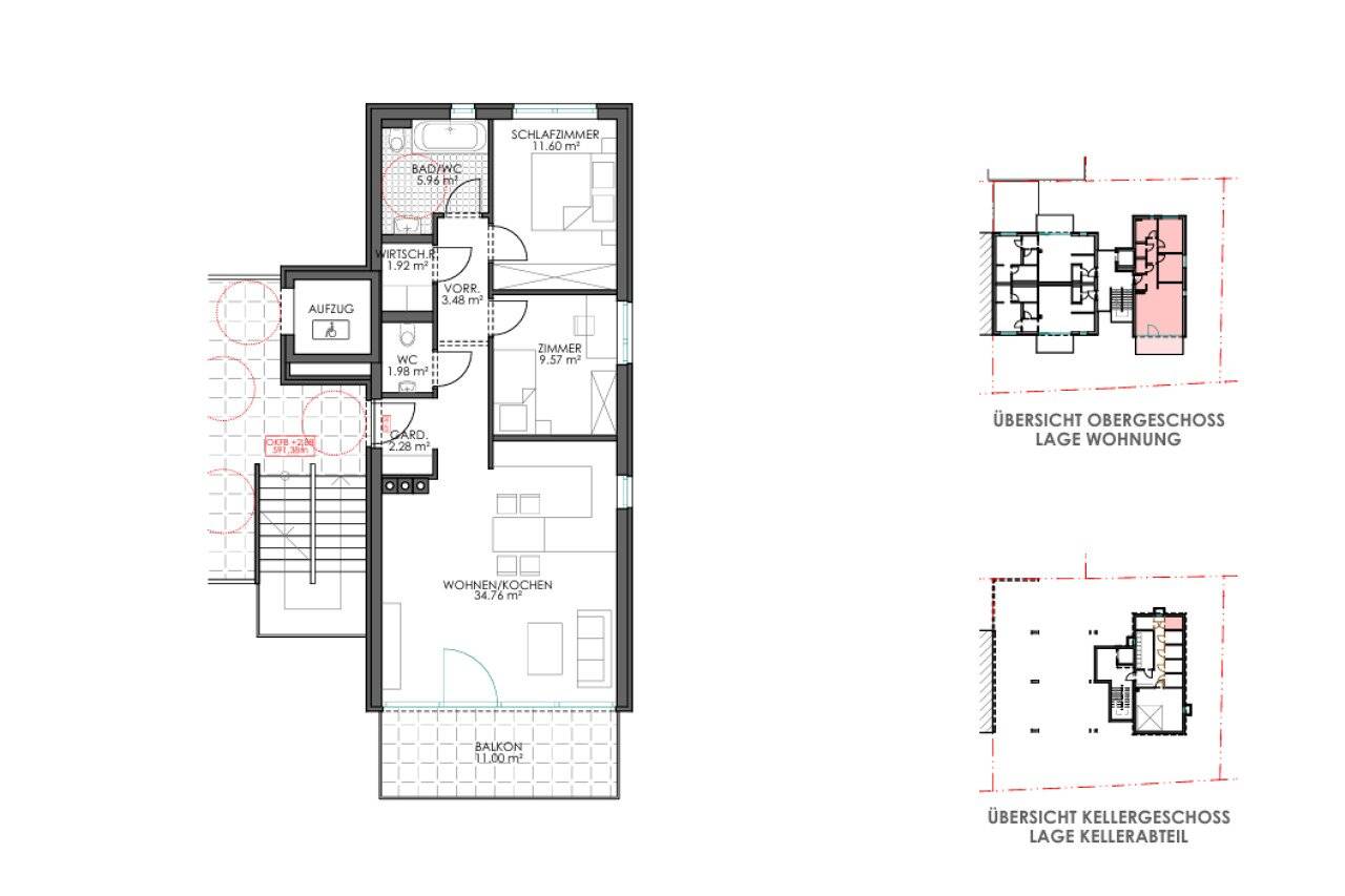 Wohnung im ersten Stock mit Wohnküche und Balkon