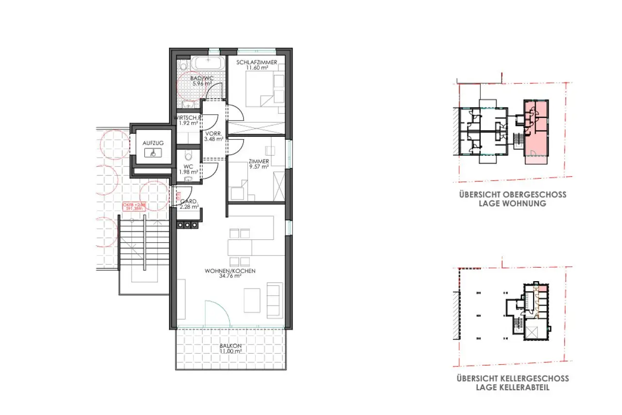 Apartment on the first floor with open kitchen and balcony