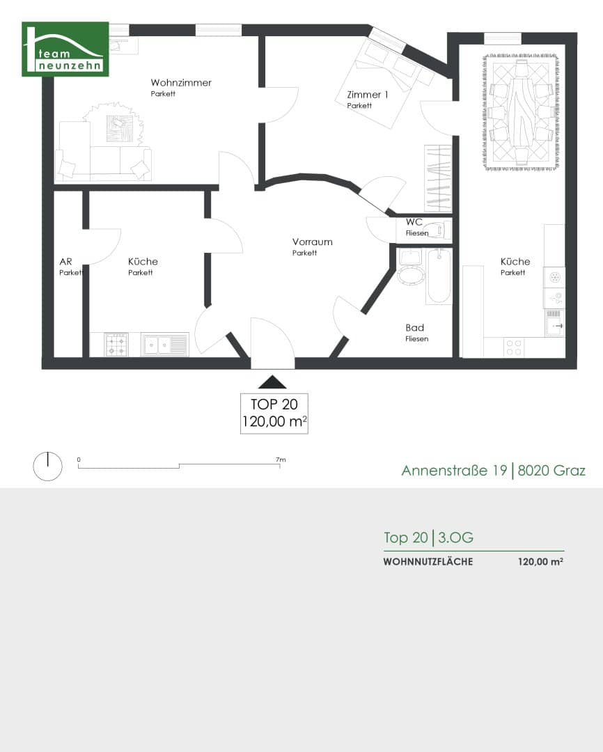 Wohnung in center Graz with green courtyard