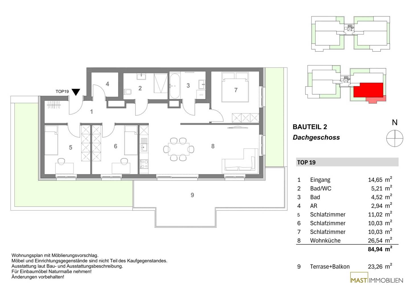 Dachgeschosswohnung Erstbezug Großzügige Dachterrasse