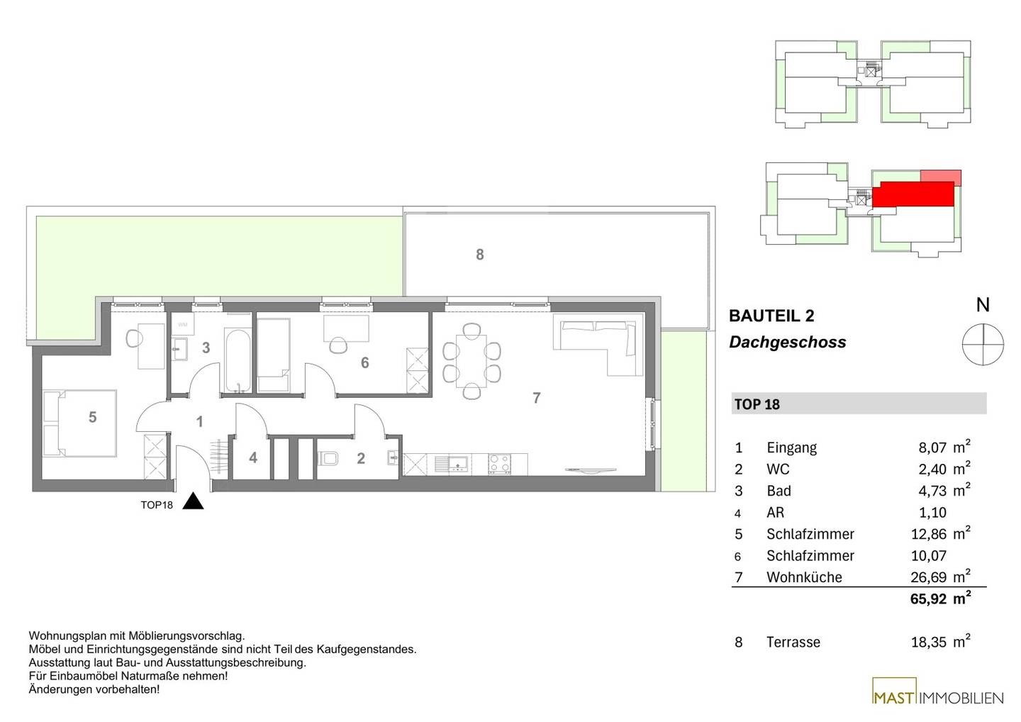 Dachgeschosswohnung mit Dachterrasse nahe Donauauen