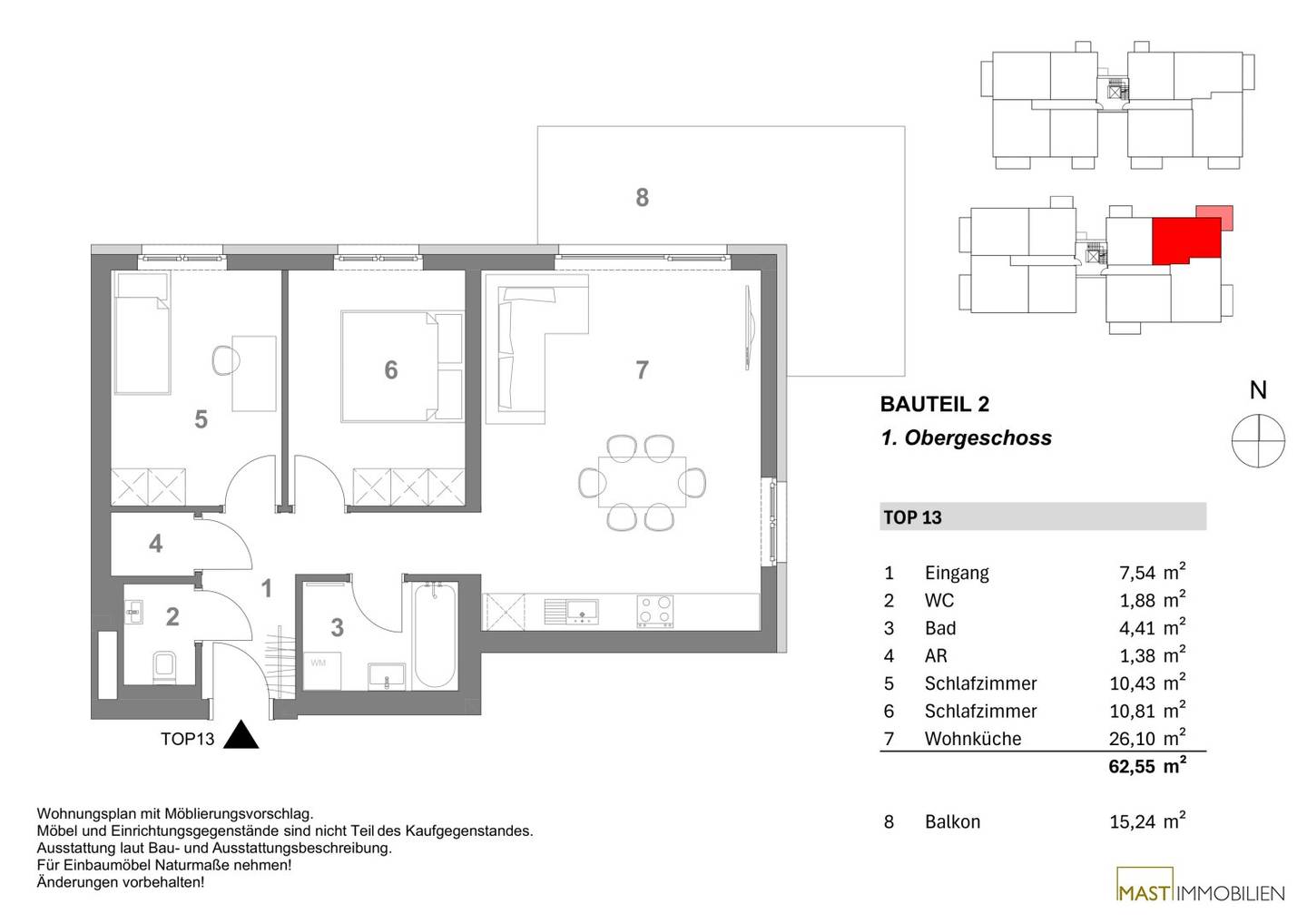 Wohnung Erstbezug Neubau Spillern Balkon