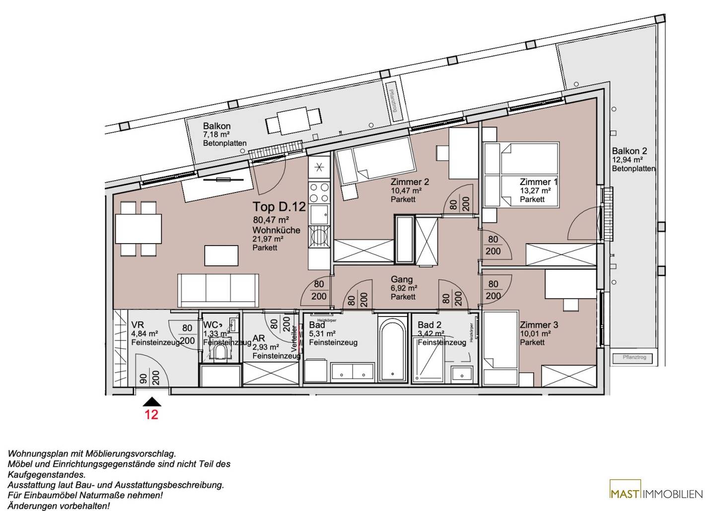 Provisionsfrei Neubau Wohnung mit zwei Balkonen
