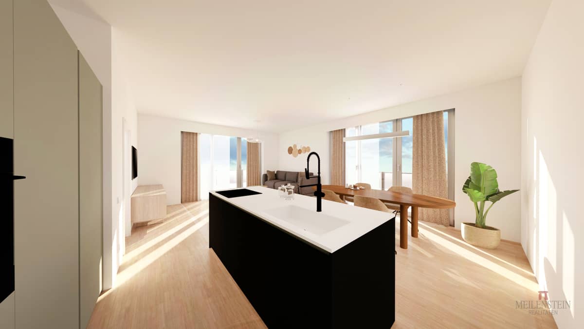 Apartment with large south facing balcony and bright living area