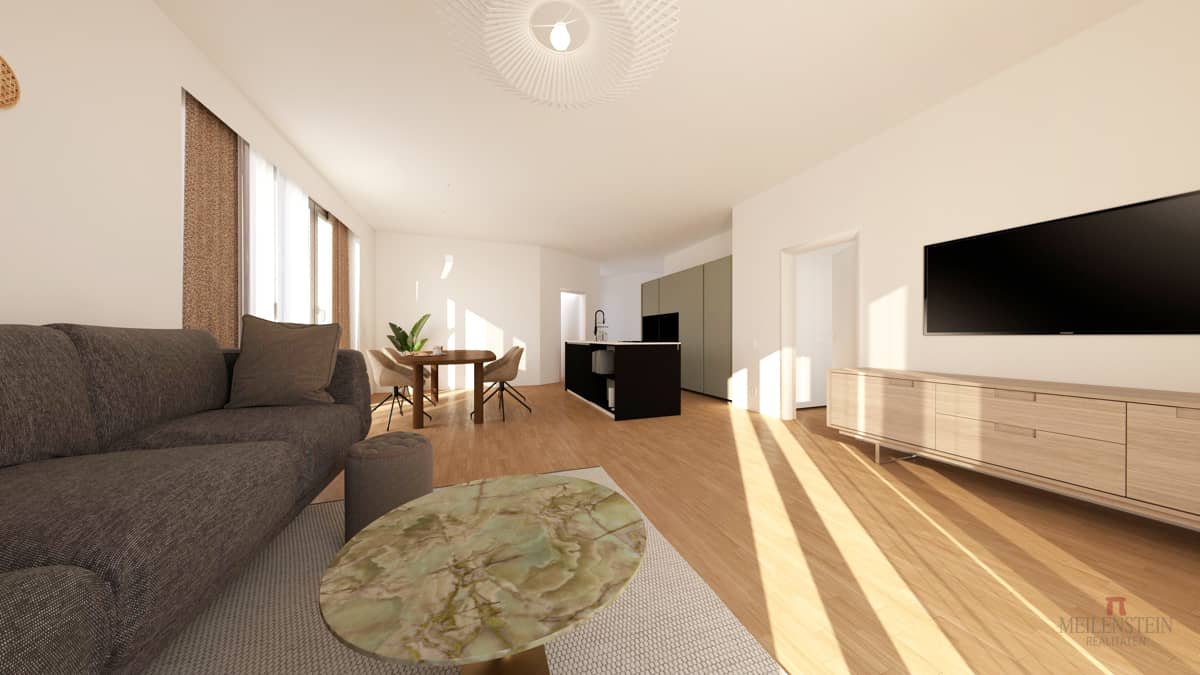 Apartment with large south facing balcony and bright living area