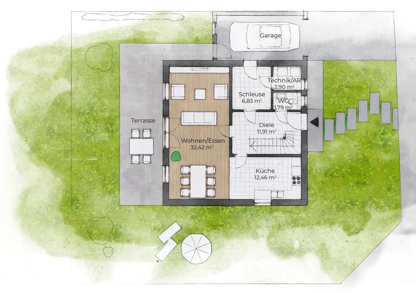 Corner plot with a single family house