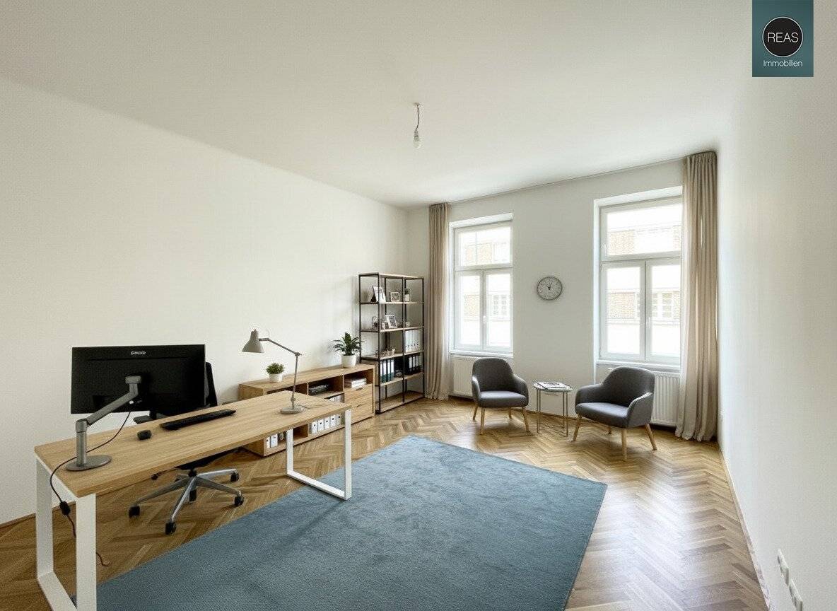Büro 64 m² nahe St. Marx/Hyblerpark – 3 Zimmer, moderne Küche, Altbau